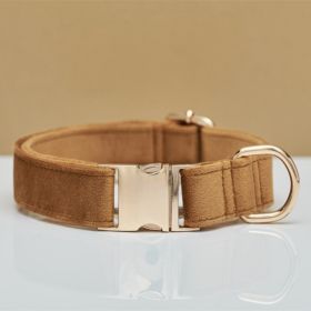 Multiple Colour Velvet Personalise Dog Collar Leash Set With Bow (Option: Coffee-S)