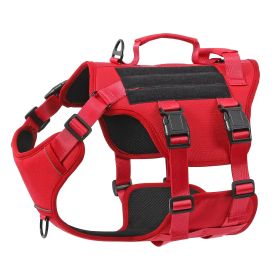 Heat-resistant Durable Nylon Tactical Service Dog Harness, Adjustable No-pull Reflective Vest With Dual Handles For Large Dogs (Option: Red-M)