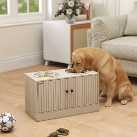 Elevated Dog Bowls, Large Breed Raised Dogs Bowl Stand with 2 Stainless Steel Bowls, Storage Drawer and Slow Feeder Mat (Option: Oak-710x435x150 mm)